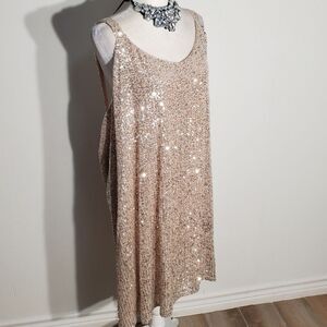 MAURICES FORMAL SEQUINS DRESS GOLD/TAN POLY/SPANDEX STRETCH SIZE 3X
